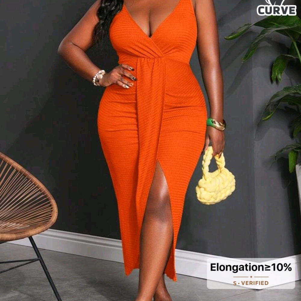 SHEIN Bold Orange Midi Dress